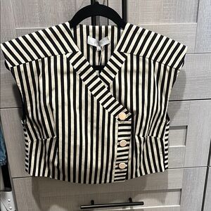 Pearl Black and Cream Striped Asymmetrical Top